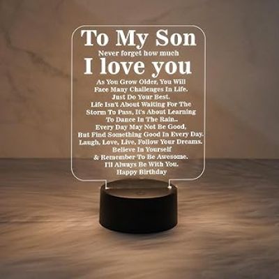 Engraved to My Son Night Lamp with Warm White Light  Birthday Gift for Son  Memorable Gift for Son