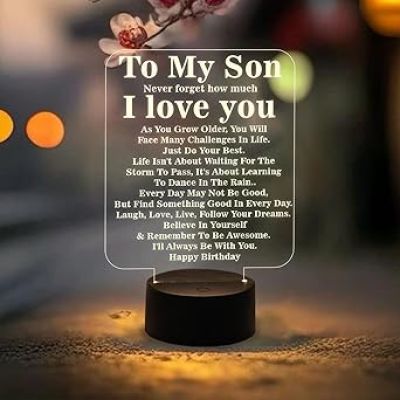 Engraved to My Son Night Lamp with Warm White Light  Birthday Gift for Son  Memorable Gift for Son