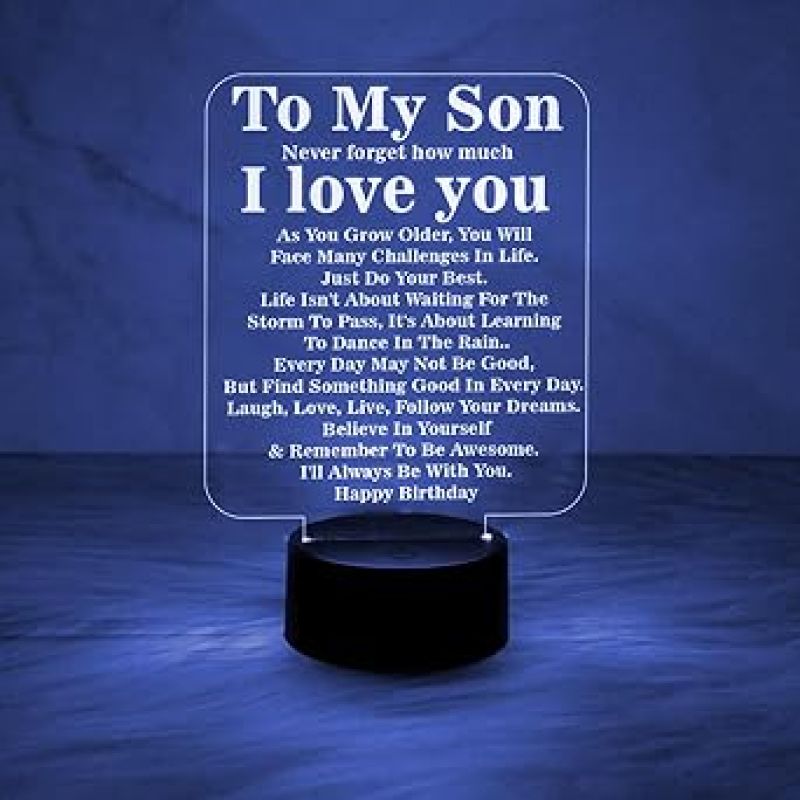 Engraved to My Son Night Lamp with 7 Color Changing Light  Birthday Gift for Son  Memorable Gift for Son