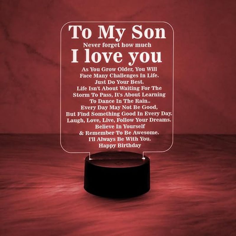 Engraved to My Son Night Lamp with 7 Color Changing Light  Birthday Gift for Son  Memorable Gift for Son