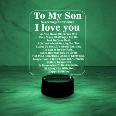 Engraved to My Son Night Lamp with 7 Color Changing Light  Birthday Gift for Son  Memorable Gift for Son