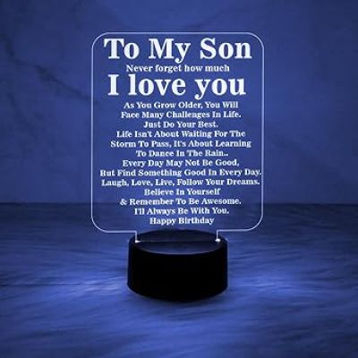 Engraved to My Son Night Lamp with 7 Color Changing Light  Birthday Gift for Son  Memorable Gift for Son