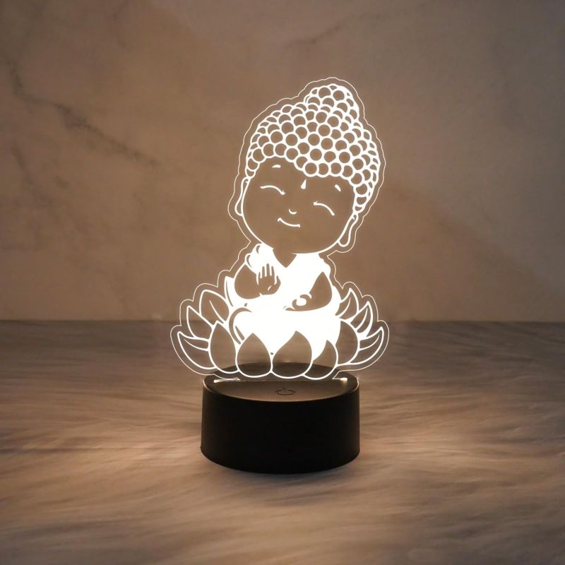 3D Illusion Cute Buddha Night Lamp  Warm White Lamp  Home & Office Decor Light  Blessing Gift for Birthday