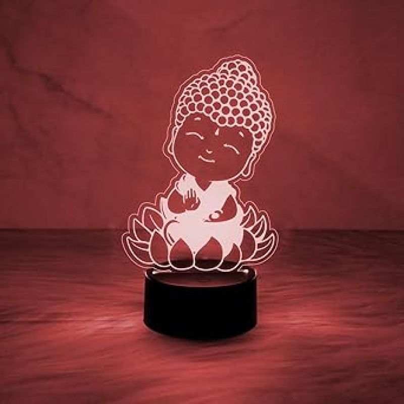 3D Illusion Cute Buddha Night Lamp  Automatic Color Changing Lamp   Home & Office Decor Light  Blessing Gift for Birthday