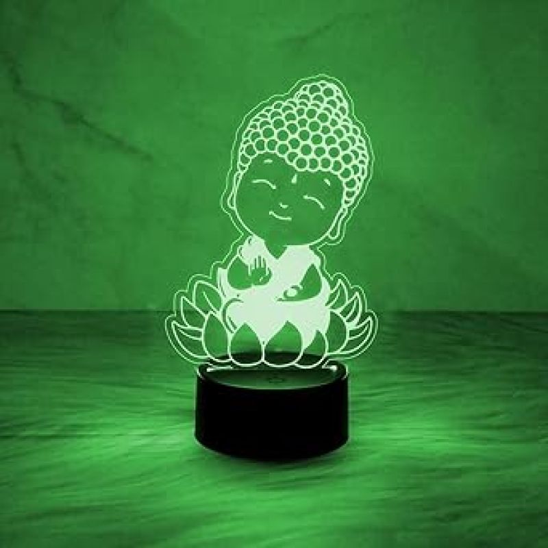 3D Illusion Cute Buddha Night Lamp  Automatic Color Changing Lamp   Home & Office Decor Light  Blessing Gift for Birthday