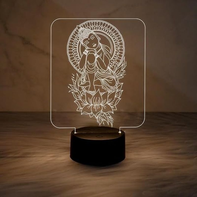 3D Illusion Buddha Night Lamp Unique Home Decor Light with Warm White Light  Meditation Nightlight  Home & Pooja Room Decor Light