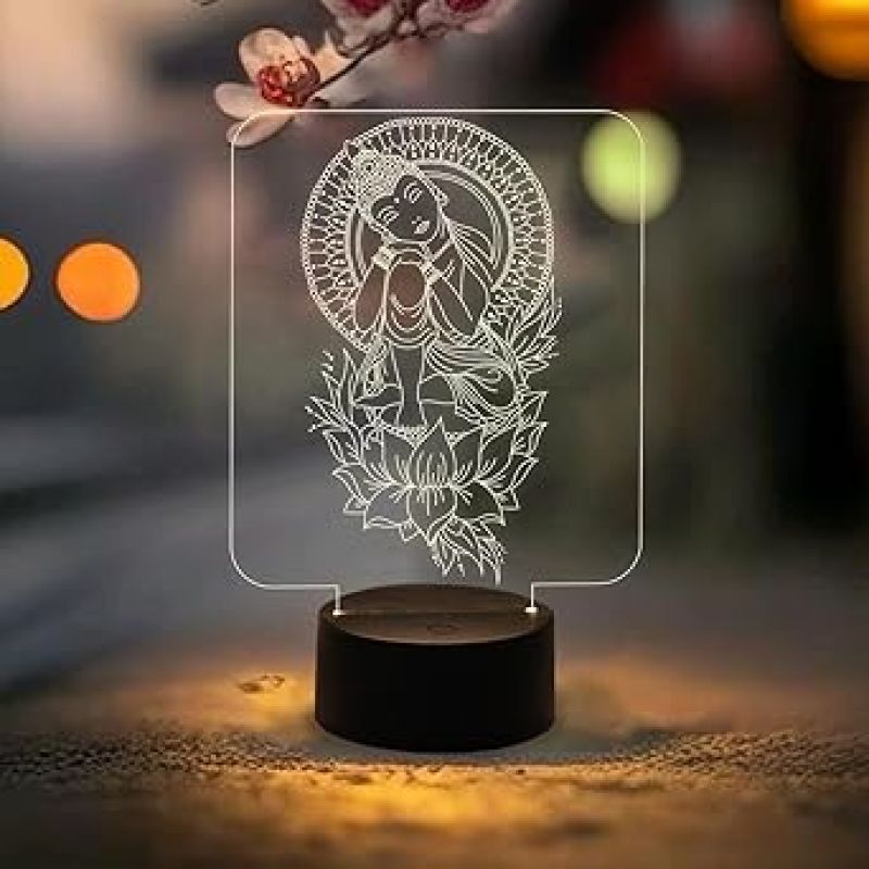 3D Illusion Buddha Night Lamp Unique Home Decor Light with Warm White Light  Meditation Nightlight  Home & Pooja Room Decor Light