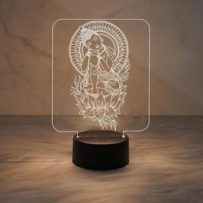 3D Illusion Buddha Night Lamp Unique Home Decor Light with Warm White Light  Meditation Nightlight  Home & Pooja Room Decor Light