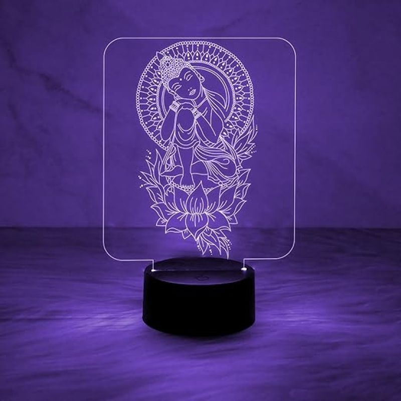 3D Illusion Buddha Night Lamp Unique Home Decor Light with Automatic Color Changing Light  Meditation Nightlight  Home & Pooja Room Decor Light