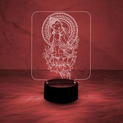 3D Illusion Buddha Night Lamp Unique Home Decor Light with Automatic Color Changing Light  Meditation Nightlight  Home & Pooja Room Decor Light