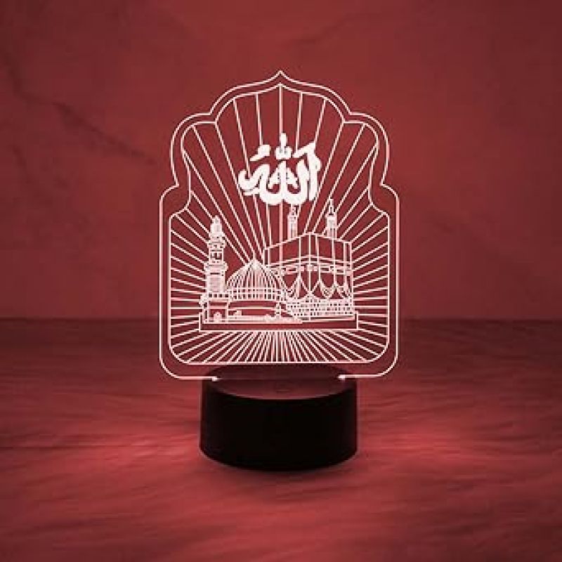 3D Illusion Makka Madina Night Lamp  Islamic Led Lamp for Home & Office Decor Light  Automatic Color Changing Light  Muslim Home Decor Light