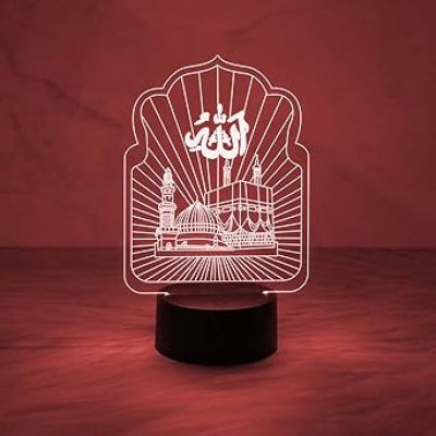 3D Illusion Makka Madina Night Lamp  Islamic Led Lamp for Home & Office Decor Light  Automatic Color Changing Light  Muslim Home Decor Light