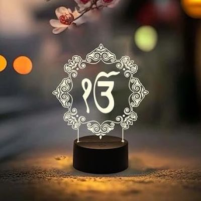 Ik Onkar Waheguru lamp with Warm White Light  Gift for Punjabi Friend  Sikh Symbol Lamp  Home & Office Decor Light