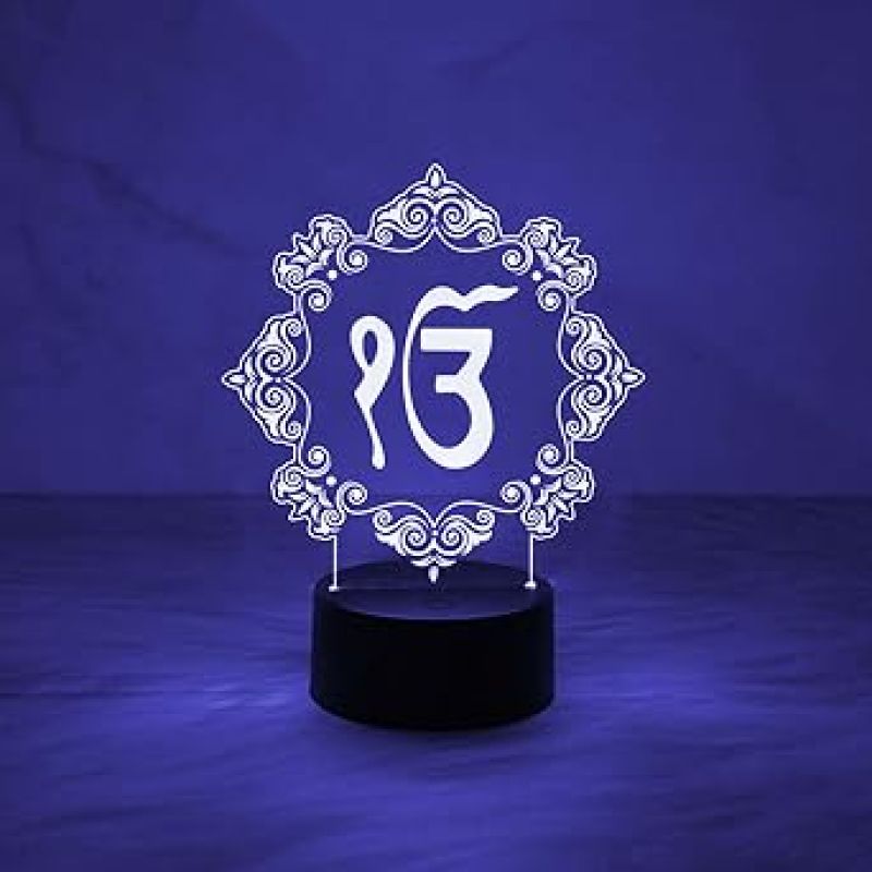 Ek Onkar Waheguru lamp with Automatic Color Changing Light  Gift for Punjabi Friend Sikh Symbol Lamp  Home & Office Decor Light