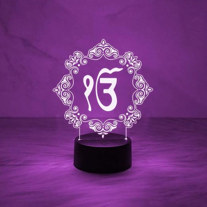 Ek Onkar Waheguru lamp with Automatic Color Changing Light  Gift for Punjabi Friend Sikh Symbol Lamp  Home & Office Decor Light