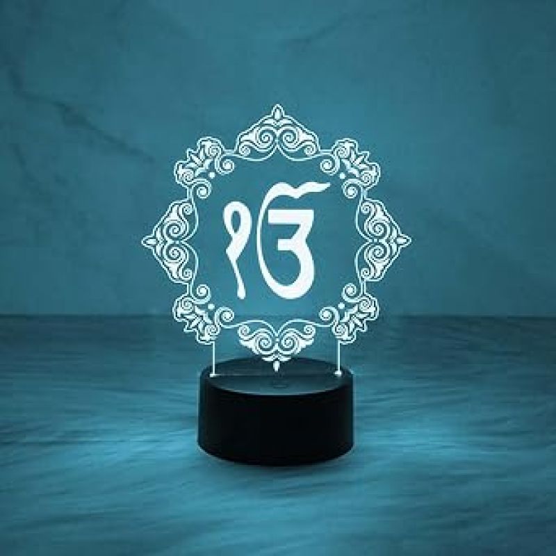 Ek Onkar Waheguru lamp with Automatic Color Changing Light  Gift for Punjabi Friend Sikh Symbol Lamp  Home & Office Decor Light