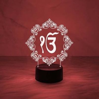 Ek Onkar Waheguru lamp with Automatic Color Changing Light  Gift for Punjabi Friend Sikh Symbol Lamp  Home & Office Decor Light