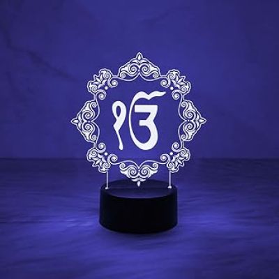 Ek Onkar Waheguru lamp with Automatic Color Changing Light  Gift for Punjabi Friend Sikh Symbol Lamp  Home & Office Decor Light