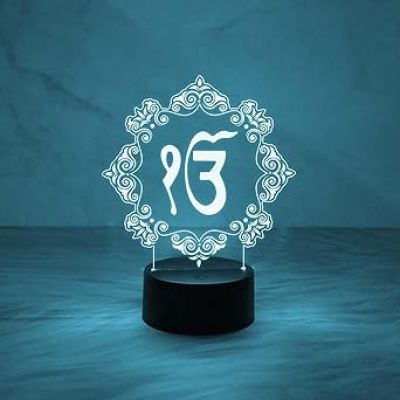 Ek Onkar Waheguru lamp with Automatic Color Changing Light  Gift for Punjabi Friend Sikh Symbol Lamp  Home & Office Decor Light