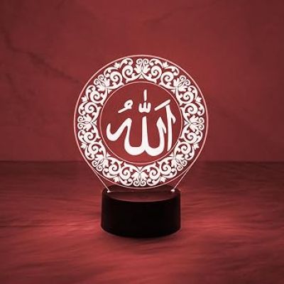 3D Illusion Symbol of Word Allah LED Night Lamp with Automatic Color Changing Light  Gift for Eid  Islamic Home Decor Light