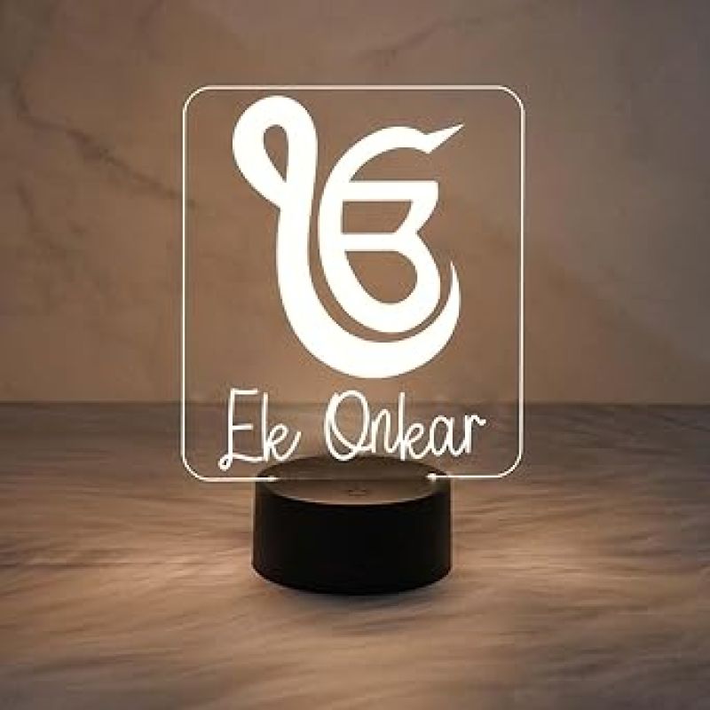 Ek Onkar 3D Illusion Night Lamp with Warm White  Gift for Punjabi Friend  Sikh Symbol Lamp  Home & Office Decor Light