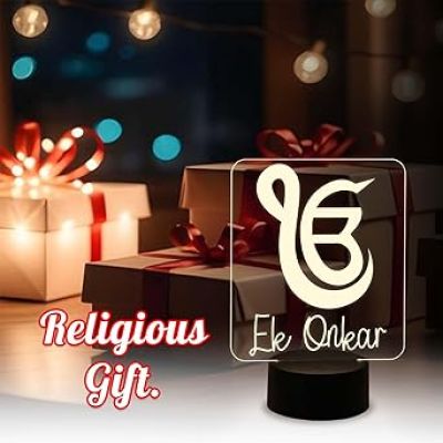 Ek Onkar 3D Illusion Night Lamp with Warm White  Gift for Punjabi Friend  Sikh Symbol Lamp  Home & Office Decor Light