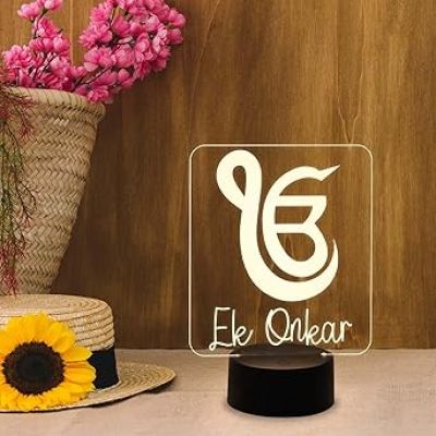 Ek Onkar 3D Illusion Night Lamp with Warm White  Gift for Punjabi Friend  Sikh Symbol Lamp  Home & Office Decor Light