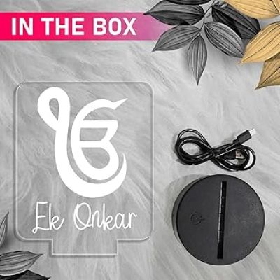 Ek Onkar 3D Illusion Night Lamp with Warm White  Gift for Punjabi Friend  Sikh Symbol Lamp  Home & Office Decor Light