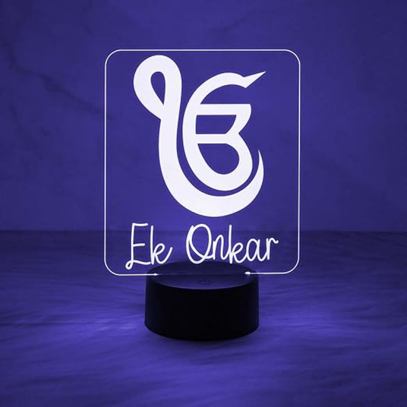 Ek Onkar 3D Illusion Night Lamp with Automatic Color Changing  Gift for Punjabi Friend  Sikh Symbol Lamp  Home & Office Decor Light