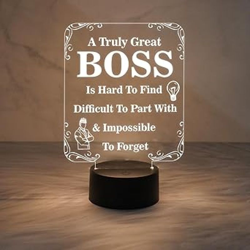 Engraved A Truly Great Boss Night Lamp Best Gift for Boss  Warm White Light  Birthday Gift for Boss   Desk Table Lamp