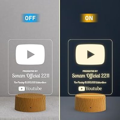 Personalized YouTube Desk Table Lamp with Warm White Light Customized with Name  Gift for Youtuber  Home & Office Decor Light