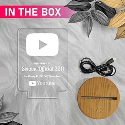 Personalized YouTube Desk Table Lamp with Warm White Light Customized with Name  Gift for Youtuber  Home & Office Decor Light