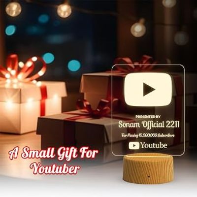 Personalized YouTube Desk Table Lamp with Warm White Light Customized with Name  Gift for Youtuber  Home & Office Decor Light