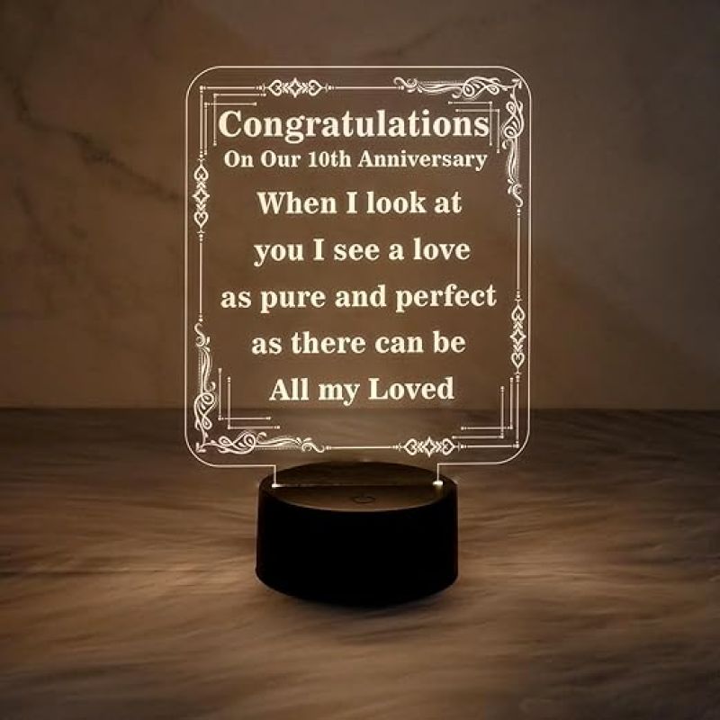 10th Anniversary Gift Night Lamp  Anniversary Gift for Husband Wife  Warm White Light Anniversary Gift for Friend  Couple Anniversary Gift