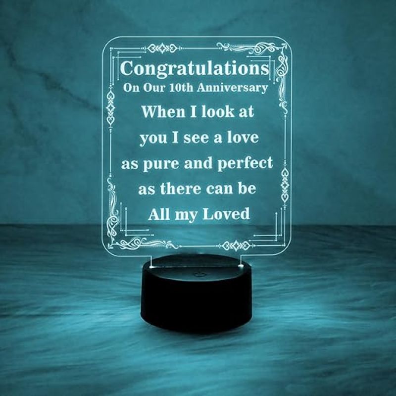 10th Anniversary Gift Night Lamp  Anniversary Gift for Husband Wife  7 Color Changing Light Anniversary Gift for Friend  Couple Anniversary Gift