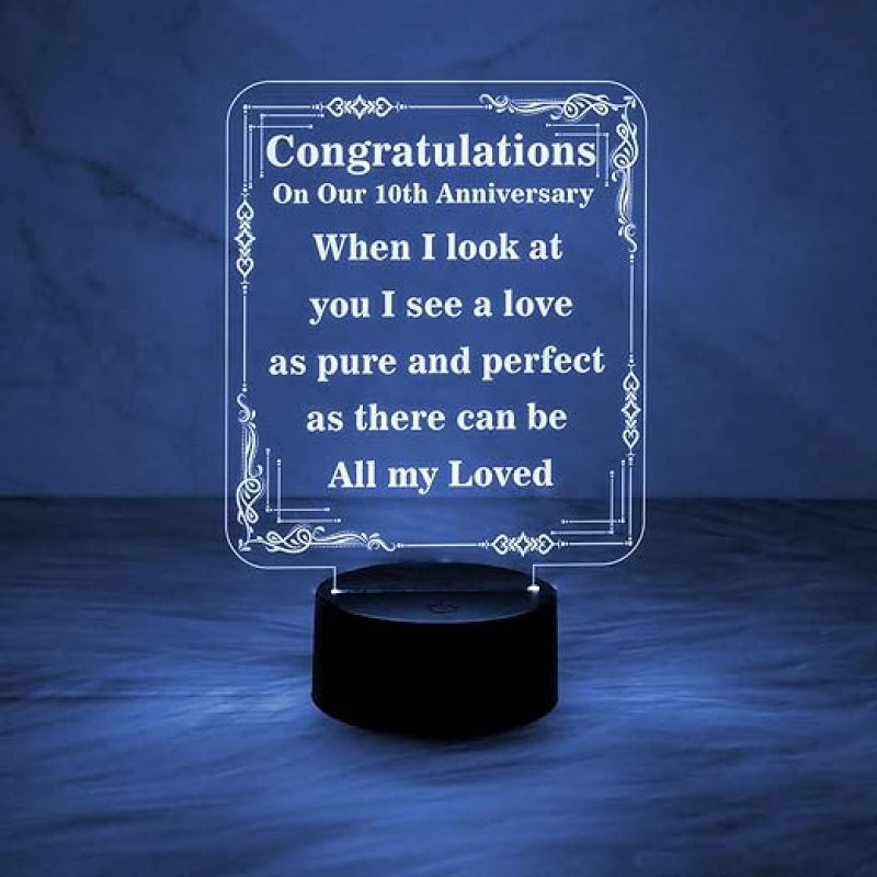 10th Anniversary Gift Night Lamp  Anniversary Gift for Husband Wife  7 Color Changing Light Anniversary Gift for Friend  Couple Anniversary Gift