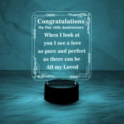 10th Anniversary Gift Night Lamp  Anniversary Gift for Husband Wife  7 Color Changing Light Anniversary Gift for Friend  Couple Anniversary Gift