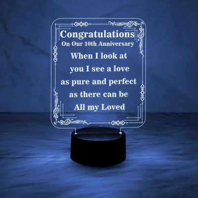10th Anniversary Gift Night Lamp  Anniversary Gift for Husband Wife  7 Color Changing Light Anniversary Gift for Friend  Couple Anniversary Gift