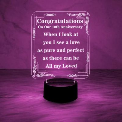 10th Anniversary Gift Night Lamp  Anniversary Gift for Husband Wife  7 Color Changing Light Anniversary Gift for Friend  Couple Anniversary Gift