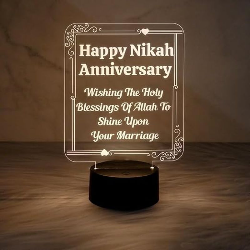Happy Nikah Anniversary Night Lamp with Warm White Light   Marriage Anniversary Gift for Friend  Nikah Gift for Couple