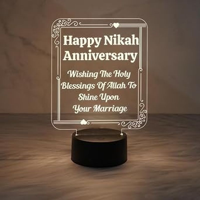 Happy Nikah Anniversary Night Lamp with Warm White Light   Marriage Anniversary Gift for Friend  Nikah Gift for Couple