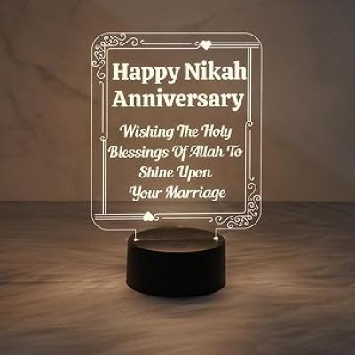 Happy Nikah Anniversary Night Lamp with Warm White Light   Marriage Anniversary Gift for Friend  Nikah Gift for Couple