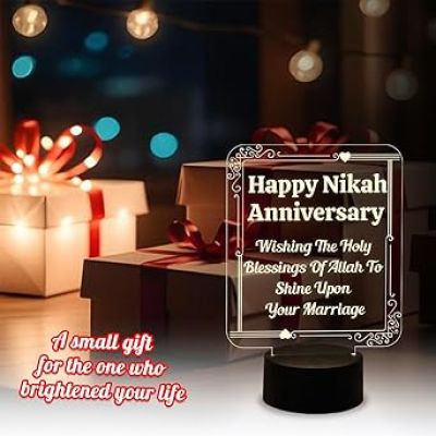 Happy Nikah Anniversary Night Lamp with Warm White Light   Marriage Anniversary Gift for Friend  Nikah Gift for Couple