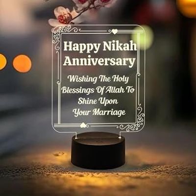 Happy Nikah Anniversary Night Lamp with Warm White Light   Marriage Anniversary Gift for Friend  Nikah Gift for Couple