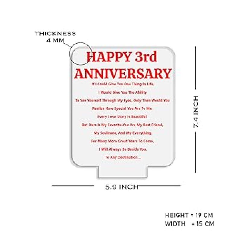 Happy 3rd Anniversary Engraved Night Lamp with Light  Anniversary Gift for Wife  3rd Anniversary Gift for Husband