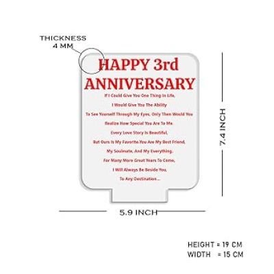 Happy 3rd Anniversary Engraved Night Lamp with Light  Anniversary Gift for Wife  3rd Anniversary Gift for Husband