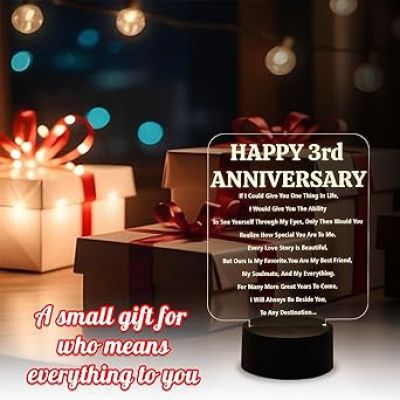 Happy 3rd Anniversary Engraved Night Lamp with Light  Anniversary Gift for Wife  3rd Anniversary Gift for Husband
