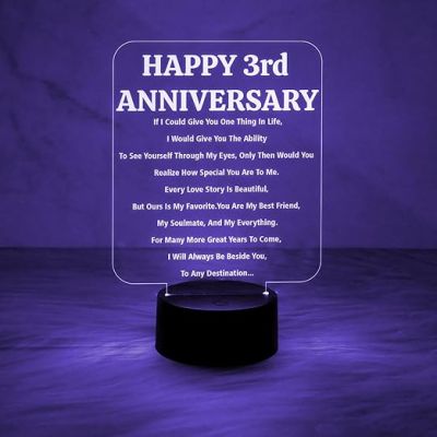 Happy 3rd Anniversary Engraved Night Lamp with Automatic Color Changing Light  Anniversary Gift for Wife  3rd Anniversary Gift for Husband