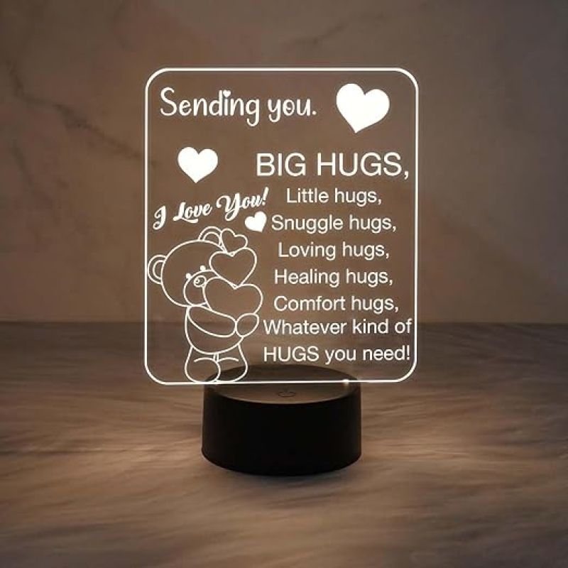 Acrylic Led Night Lamp  Best Gift for Hug Day  Warm White Light  Gift for Husband Wife  Best Gift for Couple  Bedroom Decor Light