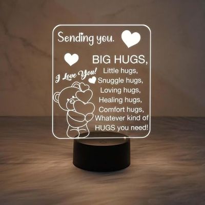 Acrylic Led Night Lamp  Best Gift for Hug Day  Warm White Light  Gift for Husband Wife  Best Gift for Couple  Bedroom Decor Light